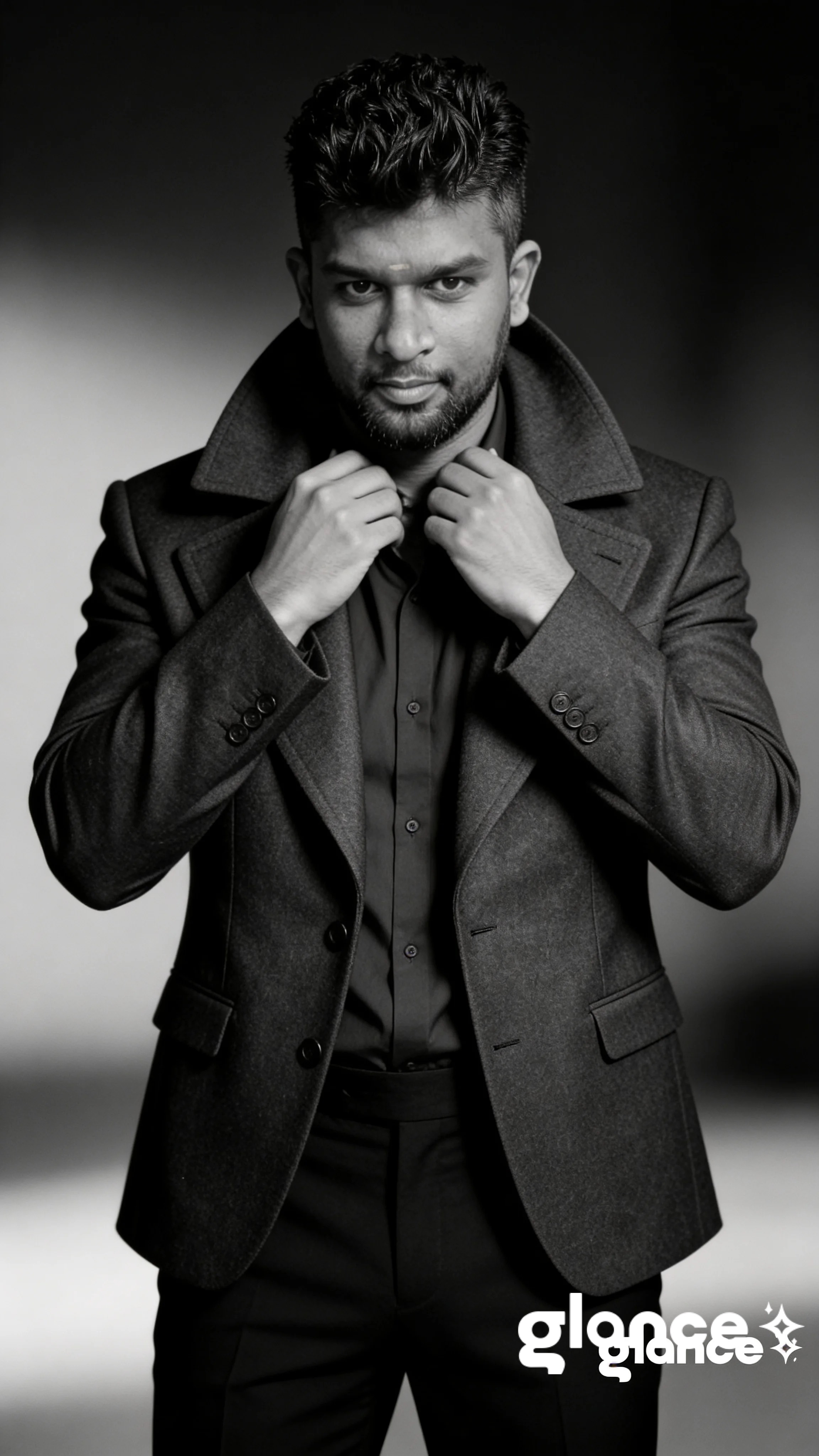 DS Vignesh, black and white portrait